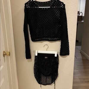 Black Crochet Top and Skirt Set